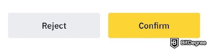 How to send Bitcoin to another wallet: the Reject and Confirm button when transferring assets on Binance Web3 Wallet.