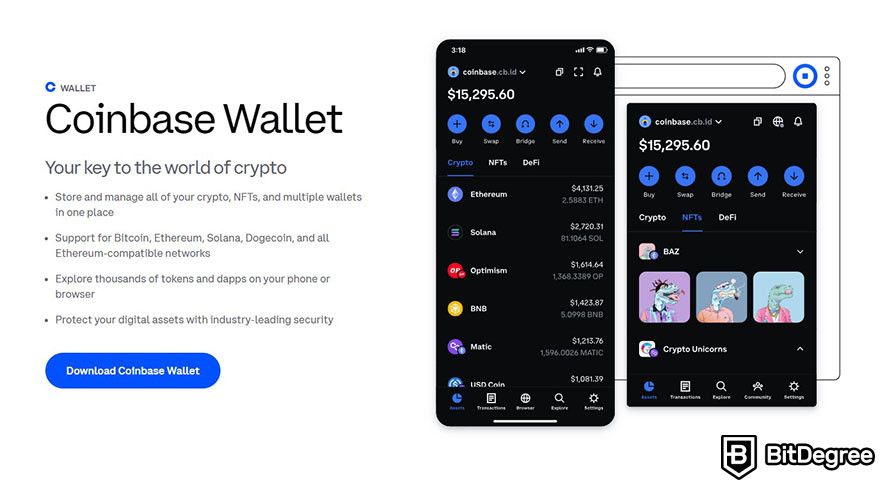 How to send Bitcoin to another wallet: the Coinbase Wallet landing page.