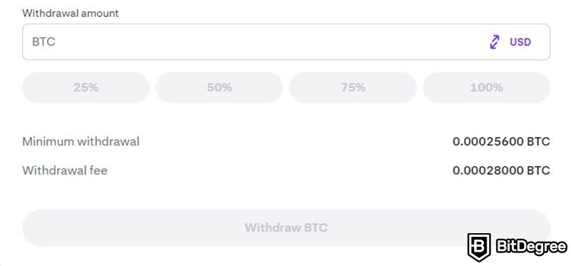 Como enviar Bitcoin para outra carteira: a caixa para inserir o valor de retirada de BTC no painel do usuário da Kraken.