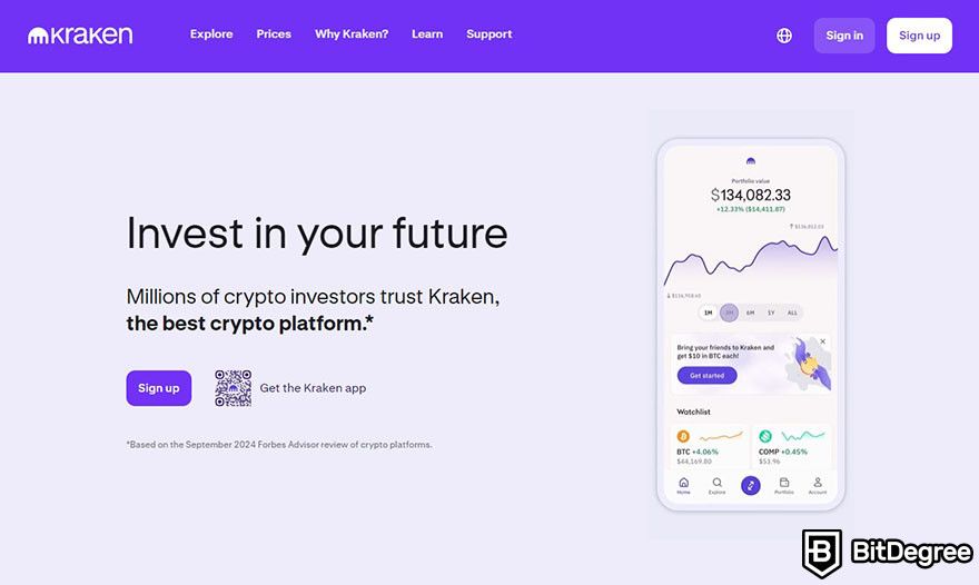 How to send Bitcoin to another wallet: Kraken homepage.