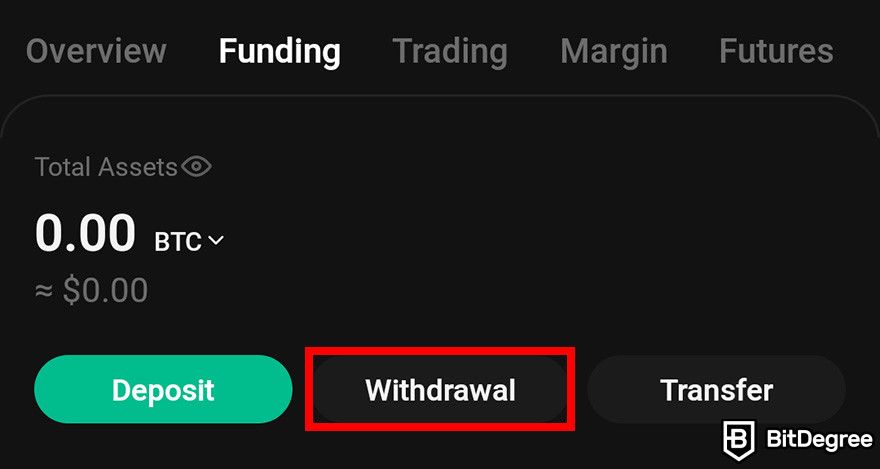 How to send Bitcoin to another wallet: the Withdrawal menu under the Funding tab on KuCoin App.