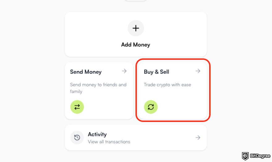 How to send Bitcoin to another wallet: the [Buy & Sell] button on Ogvio.