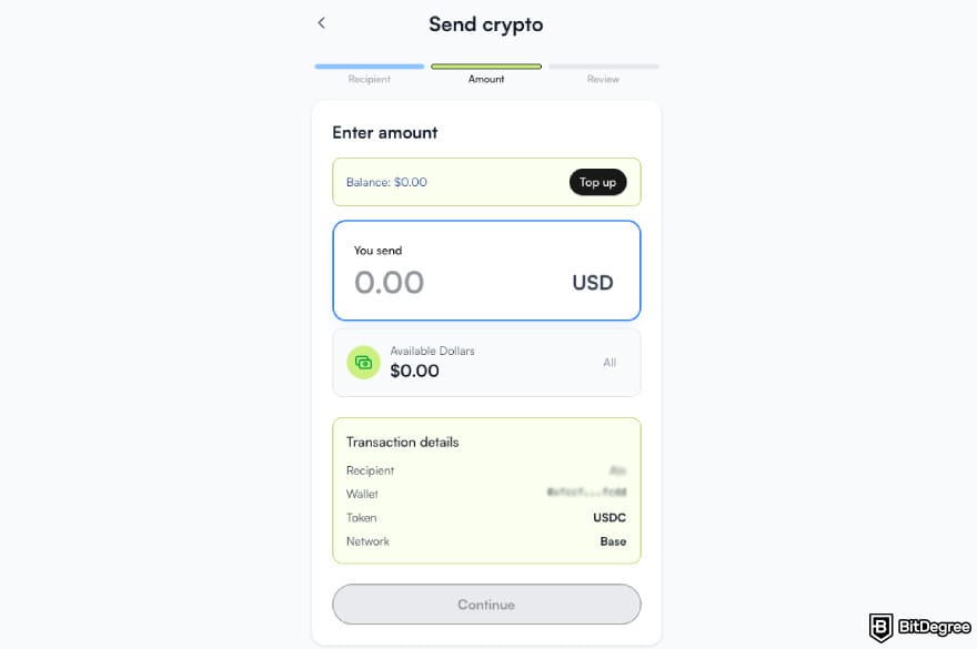 How to send Bitcoin to another wallet: the window of sending crypto to an external crypto wallet using Ogvio.