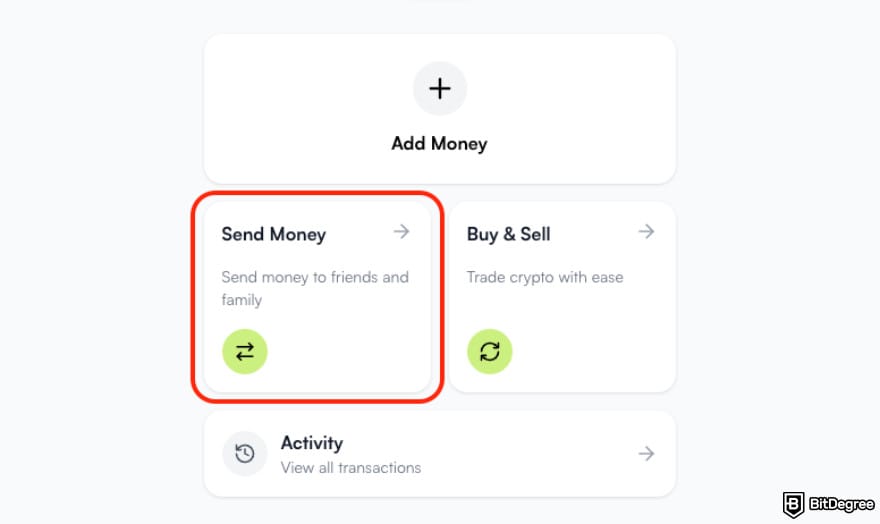 How to send Bitcoin to another wallet: the [Send Money] button on Ogvio.