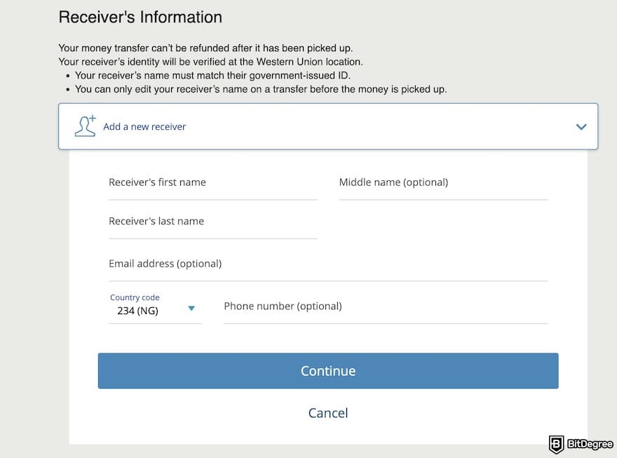 How to send money from Canada to Nigeria: a form to enter a recipient's details on Western Union. How to send money from Canada to Nigeria: a form to enter a recipient's details on Western Union.