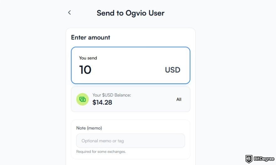 How to send money from India to Nigeria: the amount page on Ogvio transfer page.