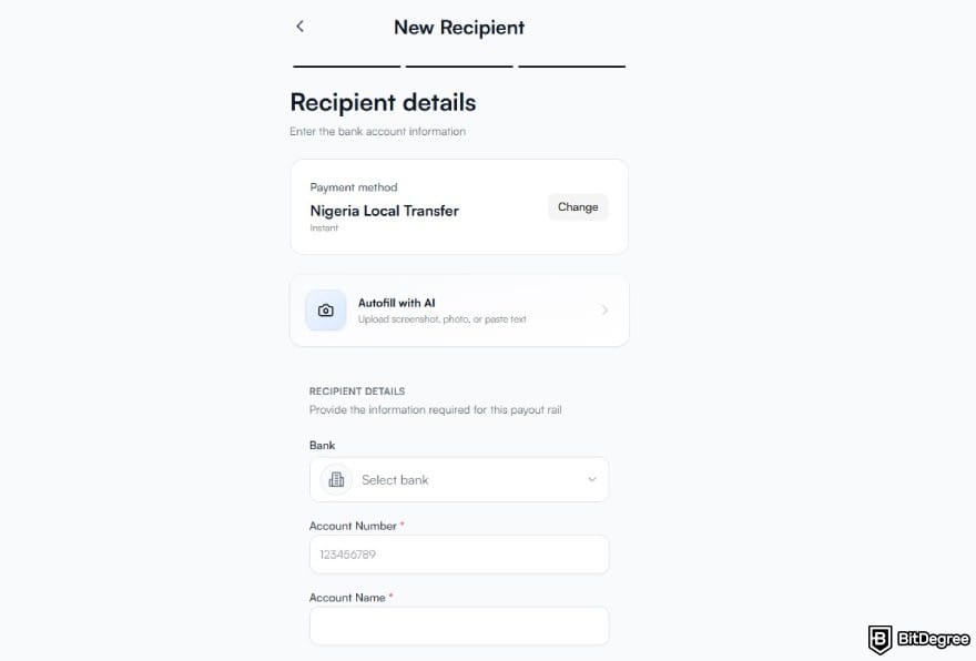 How to send money from India to Nigeria: the recipient details page on Ogvio.