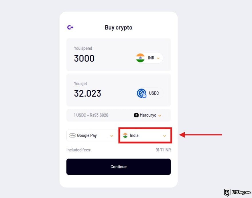 How to send money from India to Nigeria: the crypto checkout page on Ogvio.