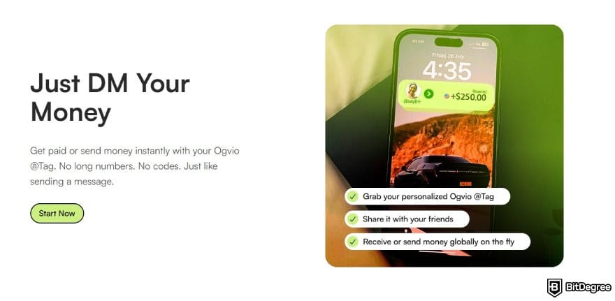 How to send money from India to Nigeria: description for Ogvio's @tag feature.