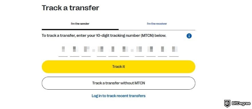 How to send money from India to Nigeria: the money tracking page on Western Union's website.