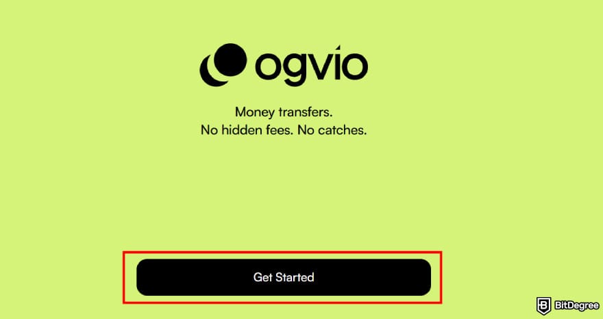 How to send money from UAE to Pakistan: the [Get Started] button on Ogvio's starter page.