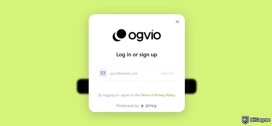 How to send money from UAE to Philippines: Ogvio's log in or sign up screen.