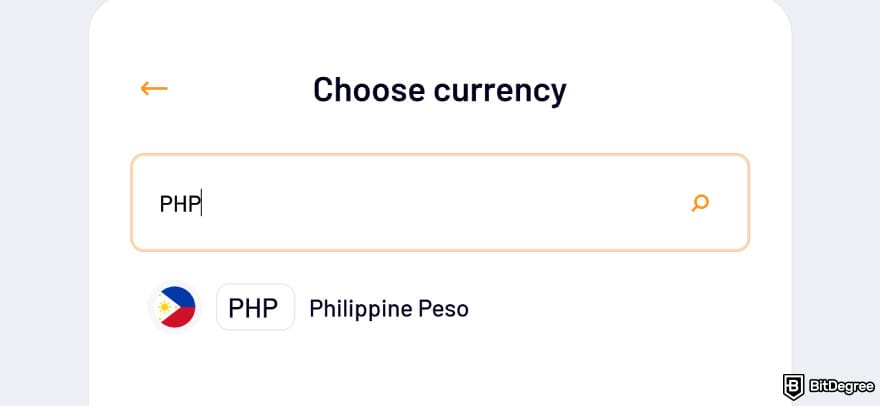 How to send money from UAE to Philippines: selecting PHP as the currency to transfer on Ogvio.