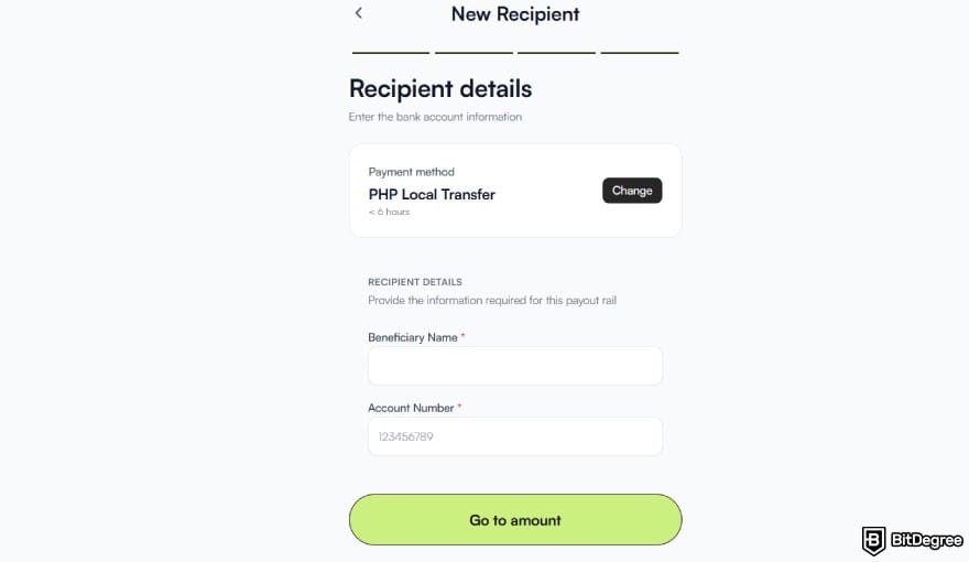 How to send money from UAE to Philippines: filling out the recipient details on Ogvio.