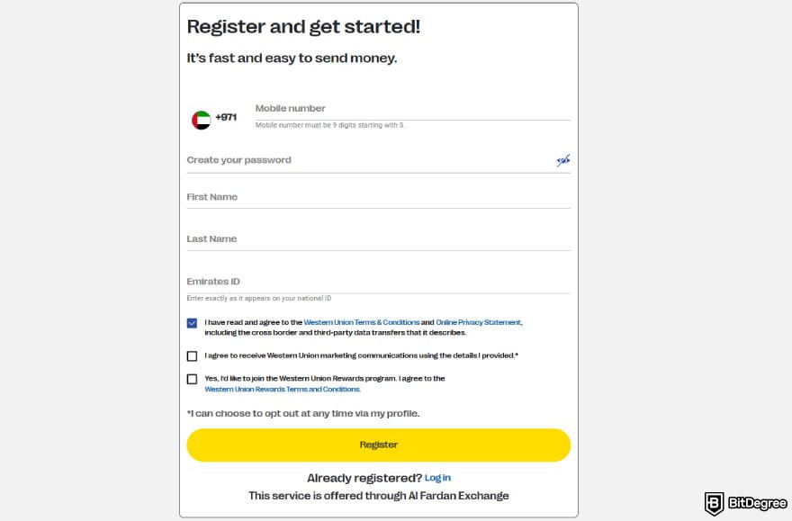 How to send money from UAE to Philippines: register on Western Union.