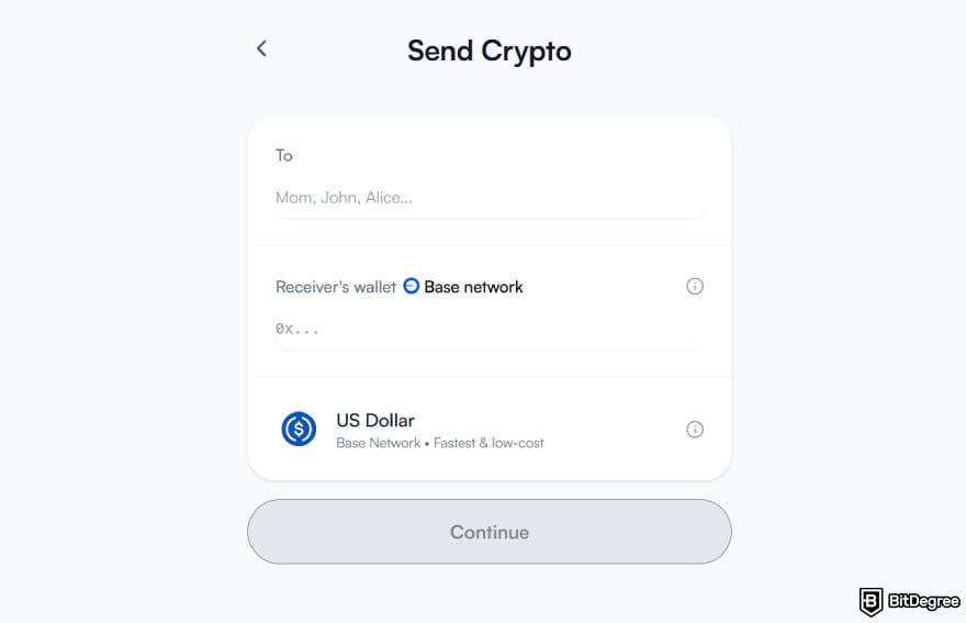 How to send money from UAE to Philippines: the send crypto screen on Ogvio.