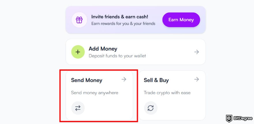 How to send money from UAE to Philippines: the [Send Money] menu on Ogvio's dashboard.