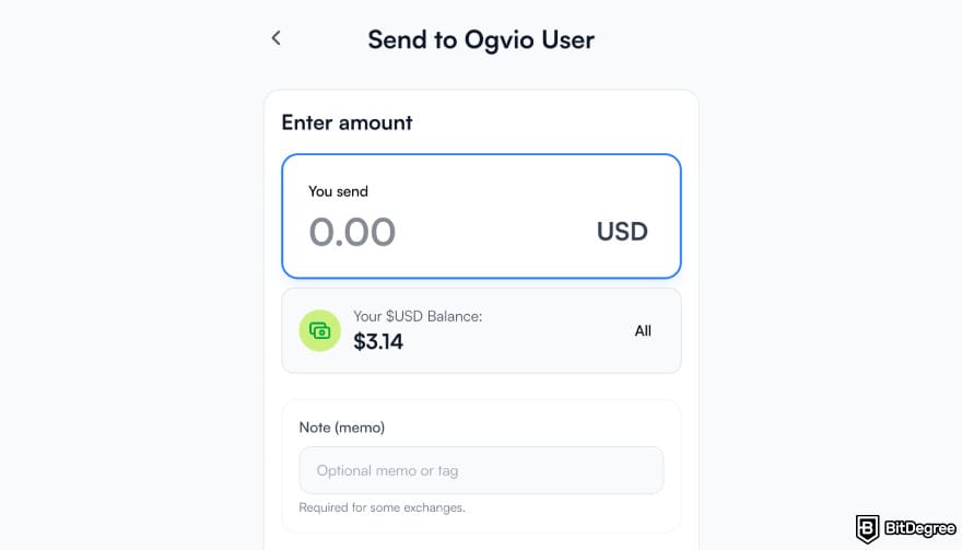 How to send money from UAE to Philippines: enter the amount to send to an Ogvio user.