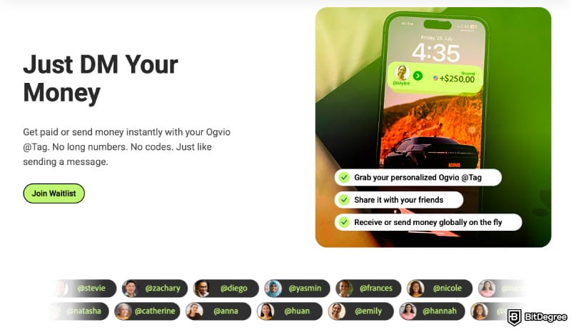 How to send money online: a screenshot of Ogvio's DM feature.