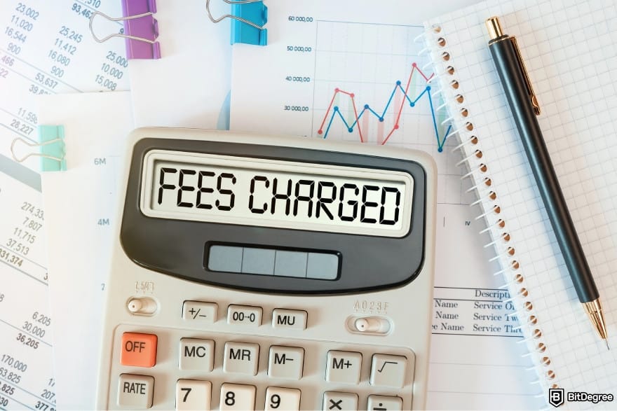 How to send money online: a calculator with the words FEES CHARGED on the screen.