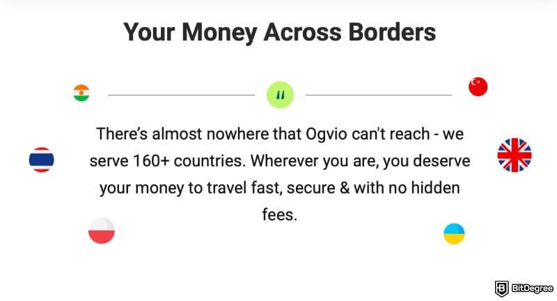 How to send money online: a screenshot of Ogvio's global support features.