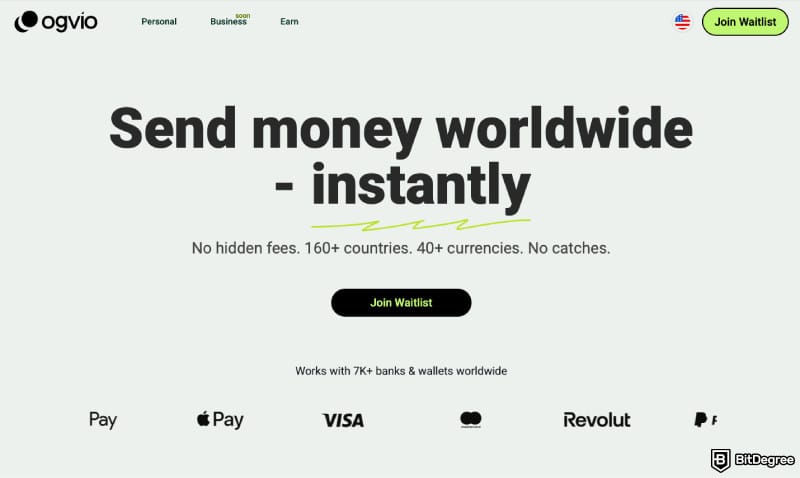 How to send money online: a screenshot of Ogvio homepage.