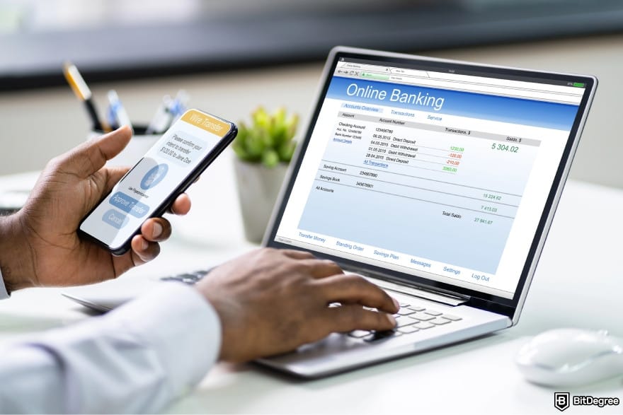 How to send money online: a person using an online banking platform.