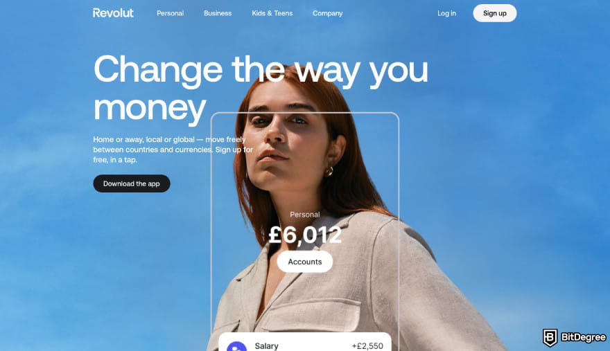 How to send money online: a screenshot of Revolut homepage.