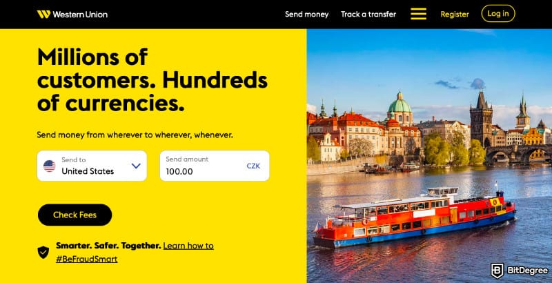 How to send money online: a screenshot of Western Union homepage.
