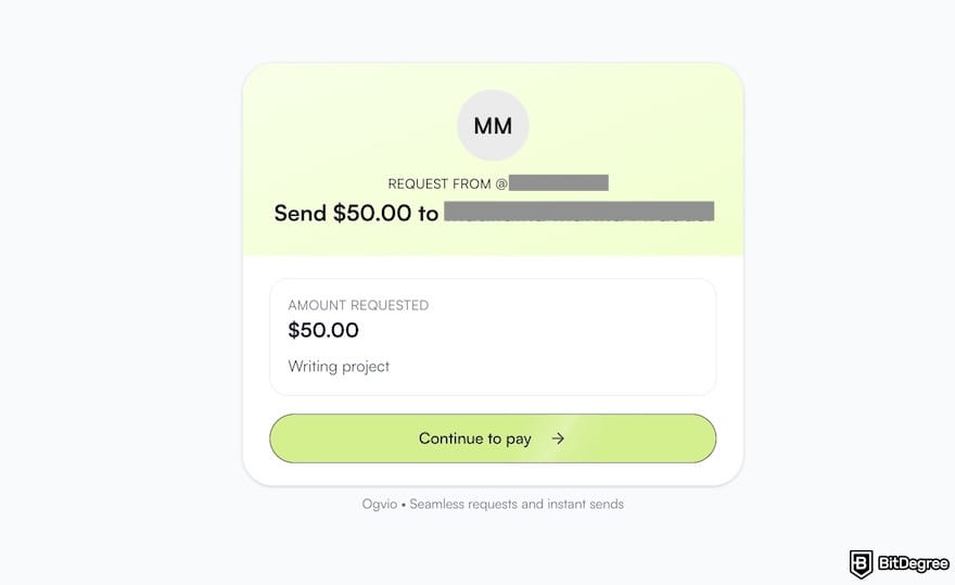 How to Send Money to Nigeria From UK: Ogvio's payment request shown from the link recipient's side.