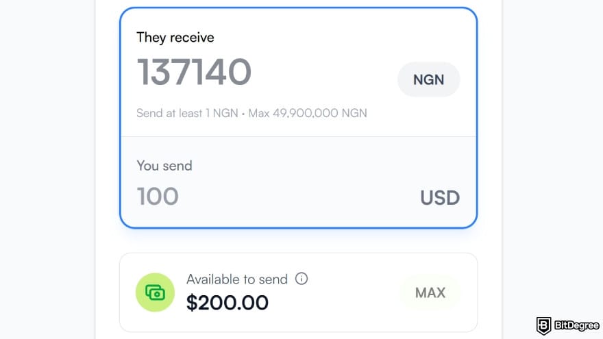 How to send money to Nigeria from USA: enter how much you want to cash out.