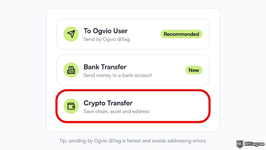 How to send money to Nigeria from USA: select [Crypto Transfer].