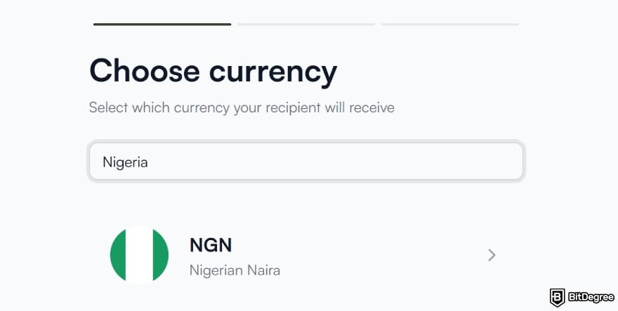 How to send money to Nigeria from USA: search and select Nigerian naira.