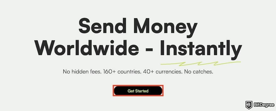 How to send money to Pakistan from UK: the [Get Started] button on Ogvio's homepage highlighted.