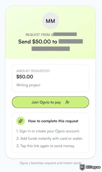 How to send money to Pakistan from UK: payment request message seen from the recipient's side.
