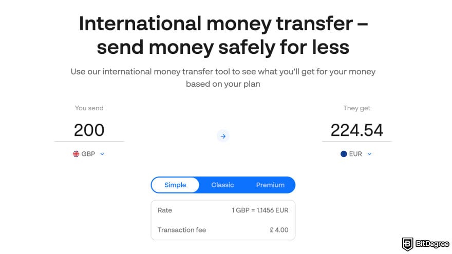 How to send money to someone without a bank account: Monese send money page.