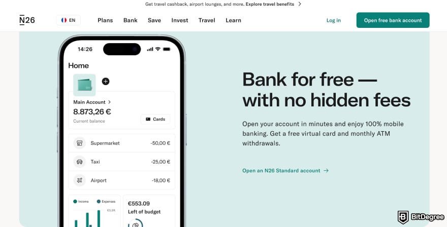 How to send money to someone without a bank account: N26 homepage.