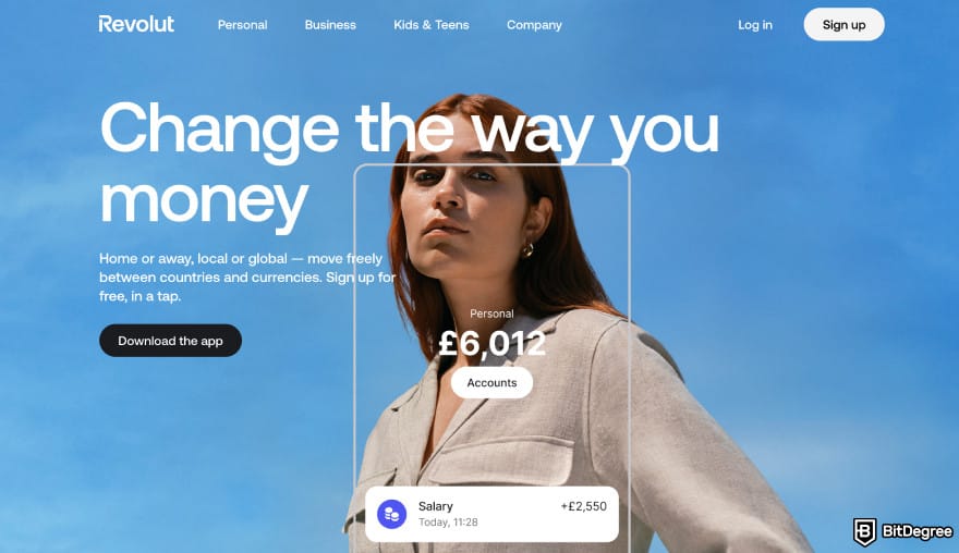 How to send money to someone without a bank account: Revolut homepage.