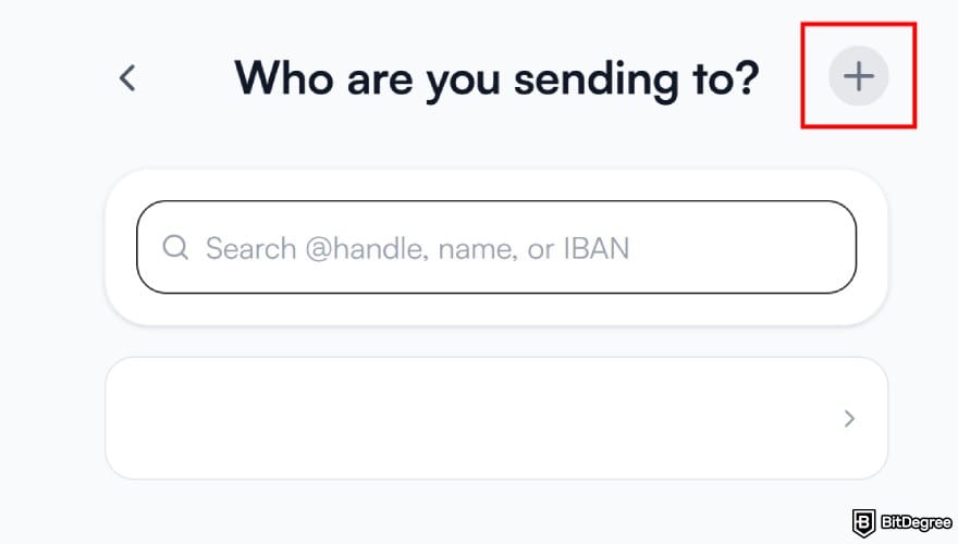 How to send money with credit card: the [Plus] icon next to who you are sending to on Ogvio.