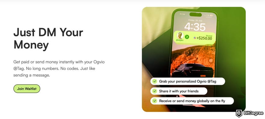 How to send money with debit card: Ogvio @Tag section.