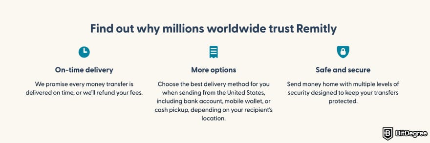 How to send money with debit card: Remitly homepage why use Remitly.