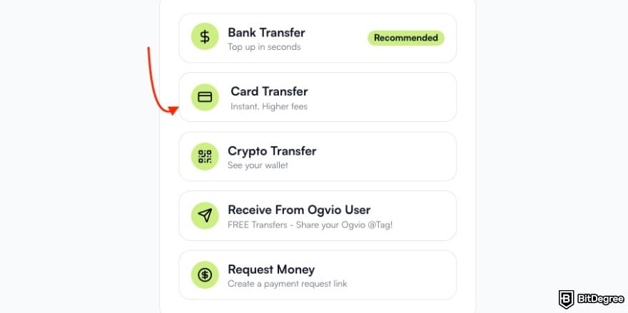 How to send money with debit card: a red arrow pointing to the [Card Transfer] option.