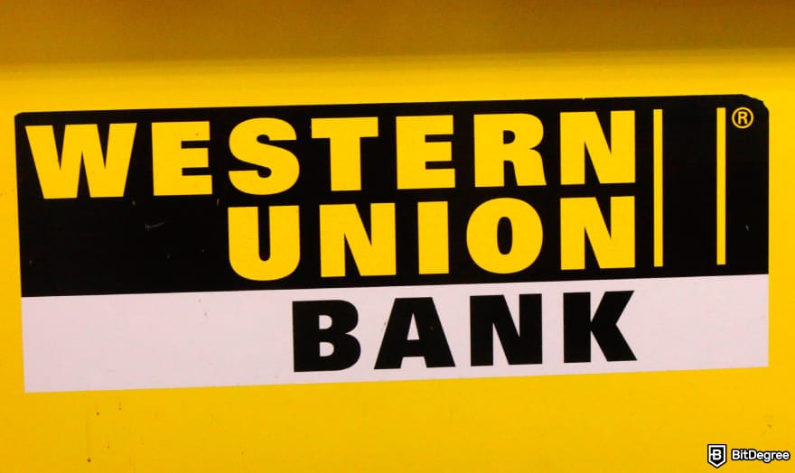How to send money with debit card: Western Union logo.