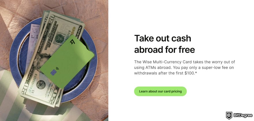 How to send money with debit card: Wise debit card page.