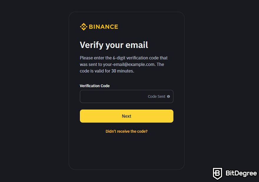 How to short crypto: Email verification page.