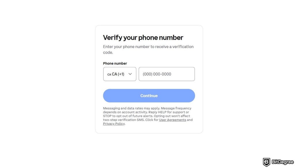 How to short crypto on Coinbase: entering a phone number on Coinbase.