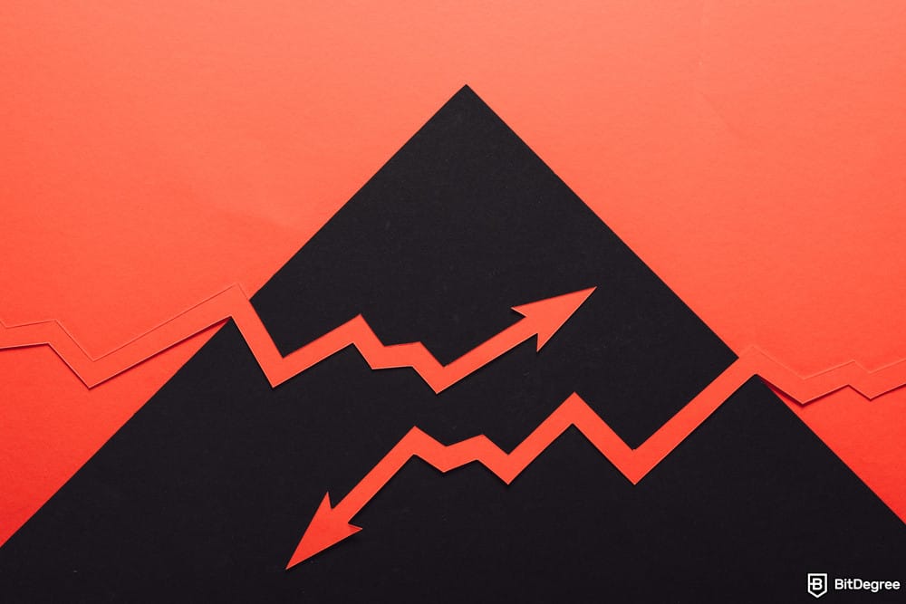 How to short crypto on Coinbase: stylized paper cutouts resembling a financial chart.