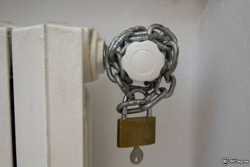 Dogecoin staking: padlocked knob.