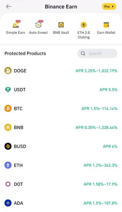 Dogecoin staking: Protected Products list.