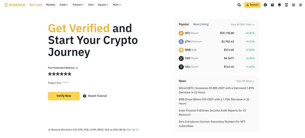 How to stake Solana: a preview of Binance homepage.